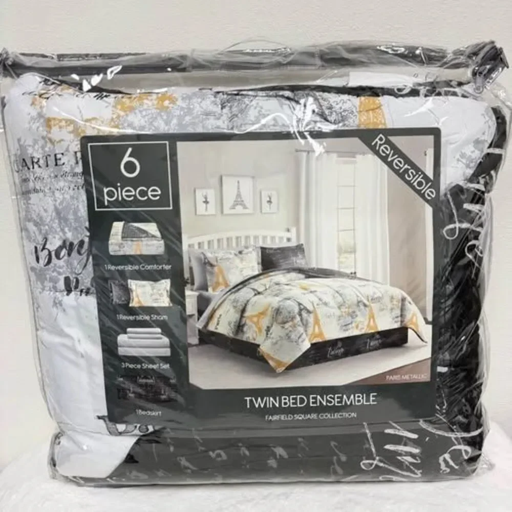 6 Piece TWIN Paris Comforter Set New